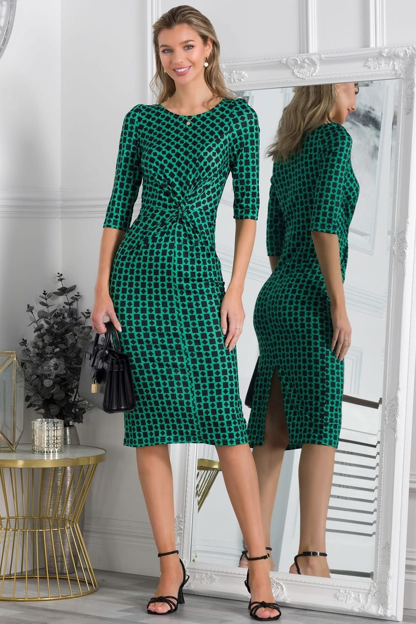 Jolie Moi Jolie Moi Women's Qyara Jersey Twist Bodycon Midi Dress in Green - 1