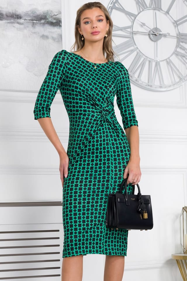Jolie Moi Jolie Moi Women's Qyara Jersey Twist Bodycon Midi Dress in Green - 3