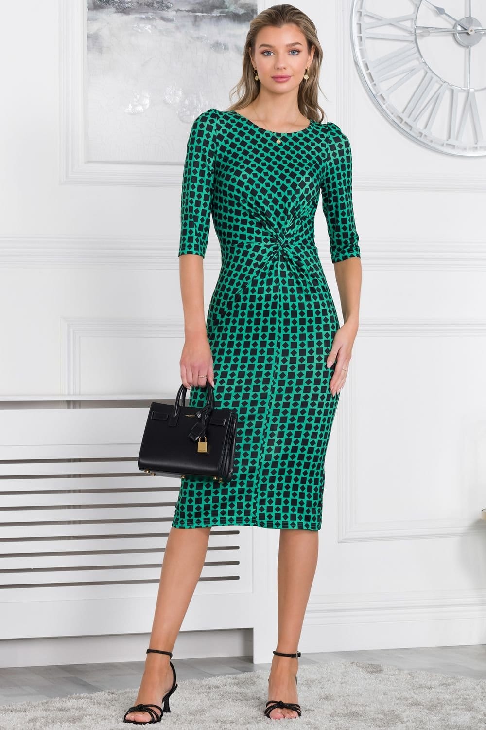 Jolie Moi Jolie Moi Women's Qyara Jersey Twist Bodycon Midi Dress in Green - 4