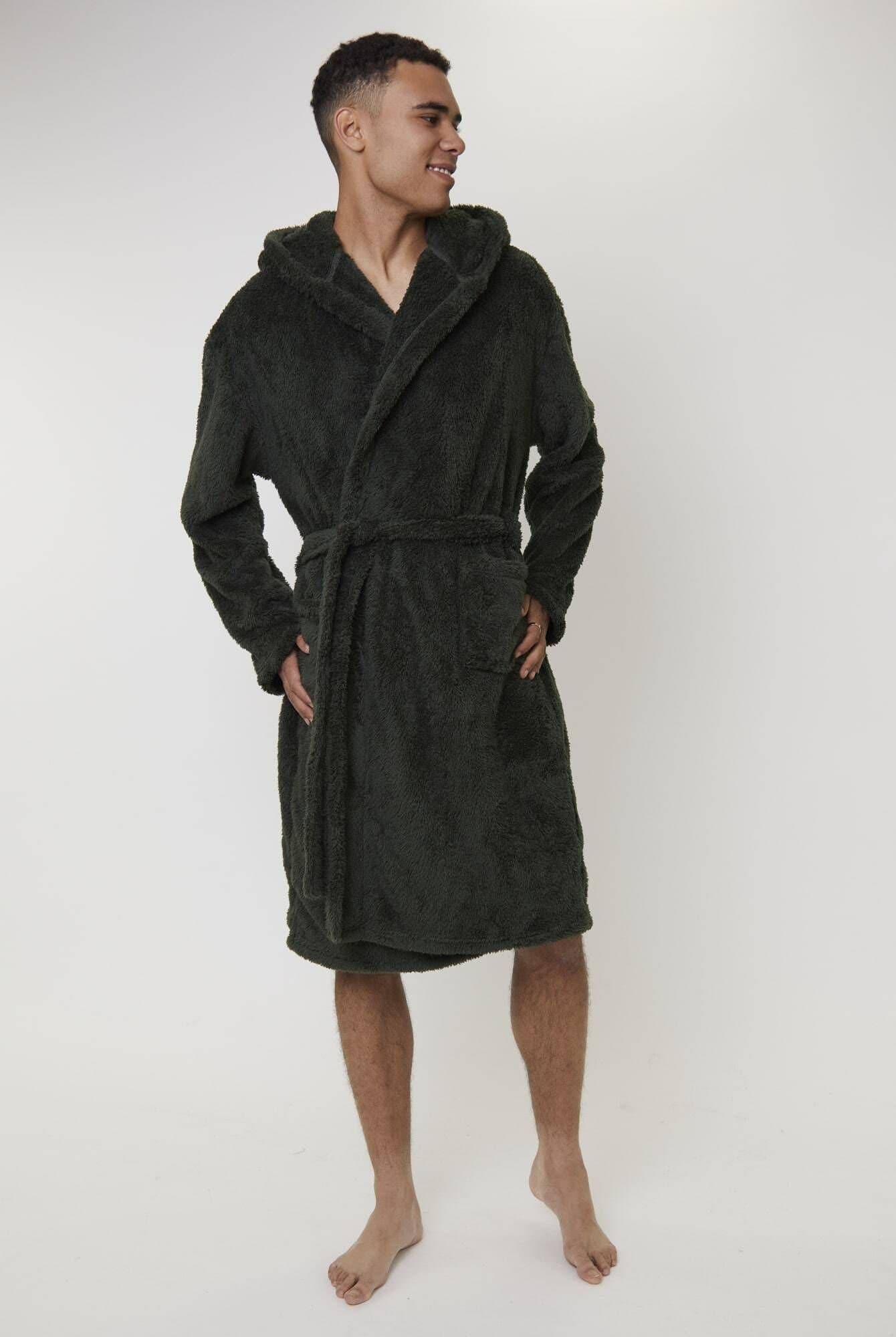 Loungeable Loungeable Men's Sherpa Hooded Robe in Khaki