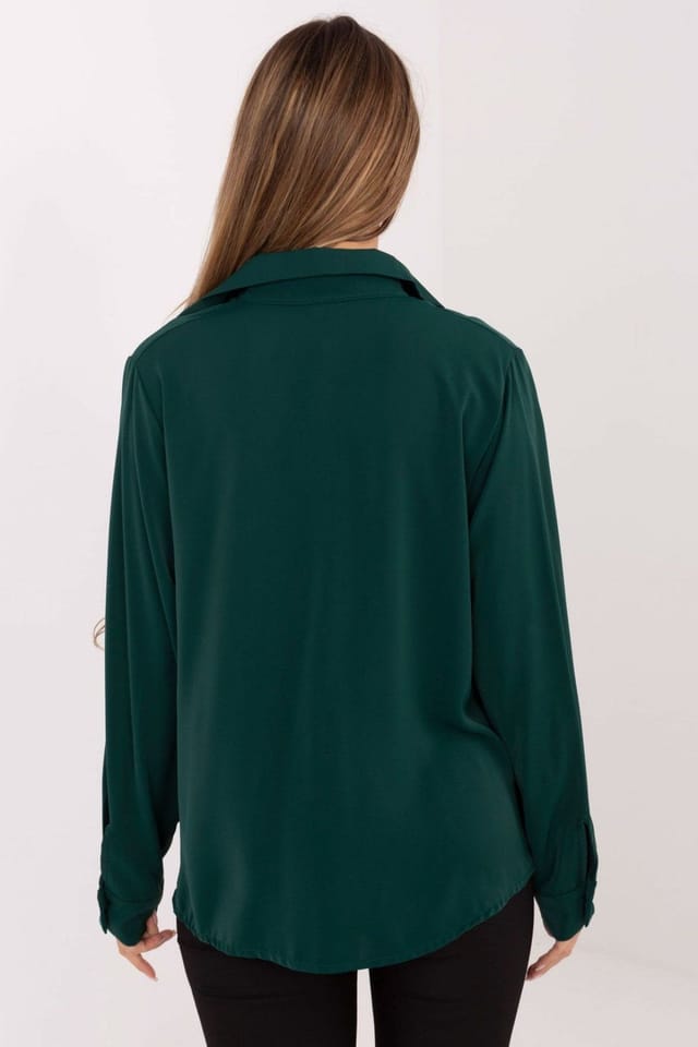 Love Lace Love Lace Women's Long Sleeve Classic Polyester Tie Front Shirt in Green - 3