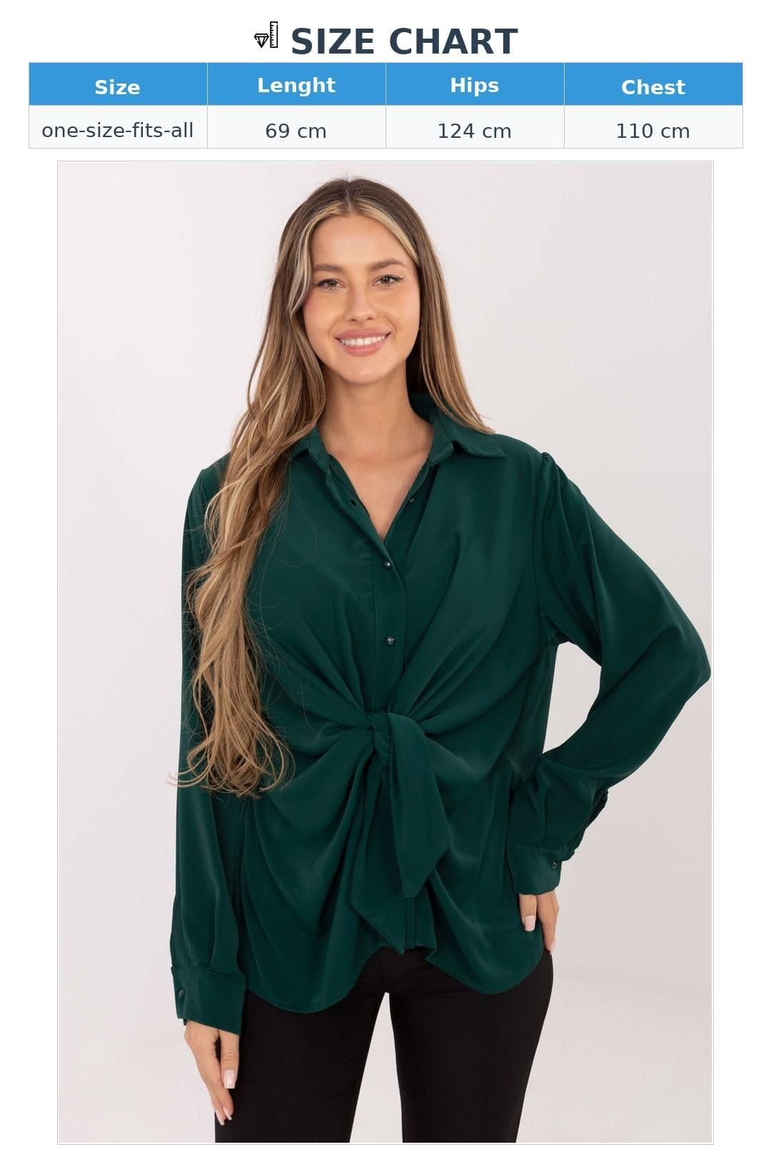 Love Lace Love Lace Women's Long Sleeve Classic Polyester Tie Front Shirt in Green - 4