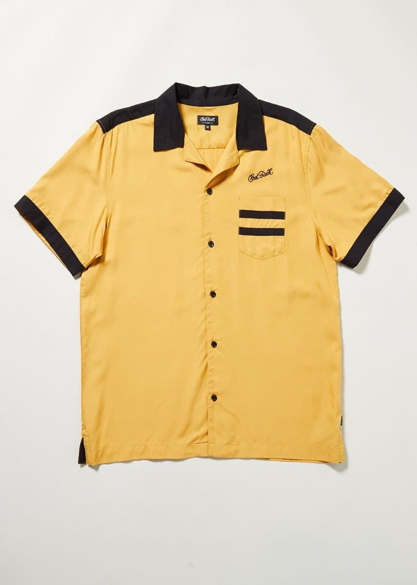 Chet Rock Chet Rock Men's Triumph Mustard Black Bowling Shirt Aces High Print