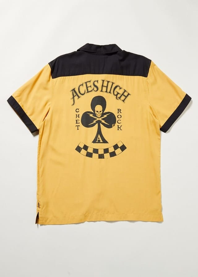 Chet Rock Chet Rock Men's Triumph Mustard Black Bowling Shirt Aces High Print - 2