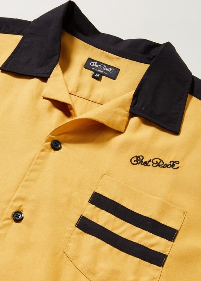 Chet Rock Chet Rock Men's Triumph Mustard Black Bowling Shirt Aces High Print - 3
