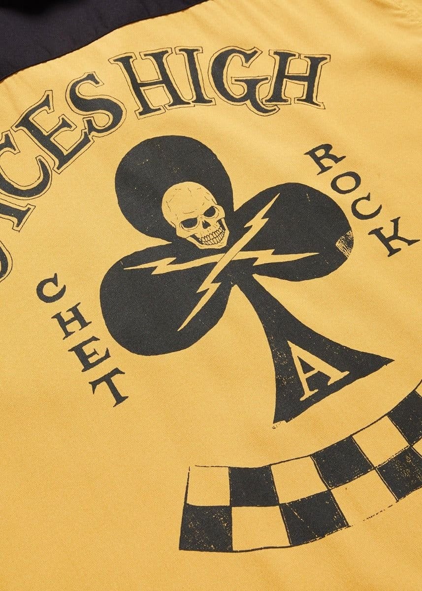 Chet Rock Chet Rock Men's Triumph Mustard Black Bowling Shirt Aces High Print - 4