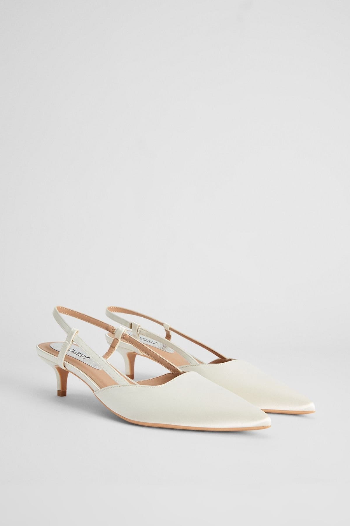 Coast Coast Women's Bridal Scarlet Satin Slingback Kitten Heel Court Shoes in Ivory - 1
