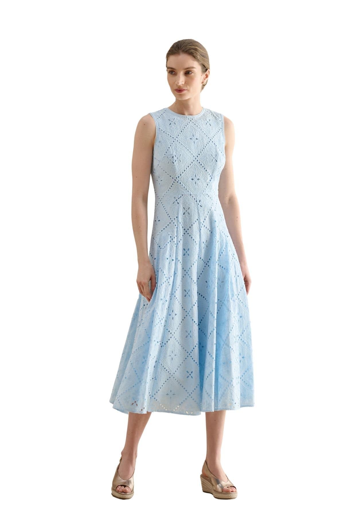 Hobbs London Hobbs London Women's Lexia Embroidered Dress in Baby Blue