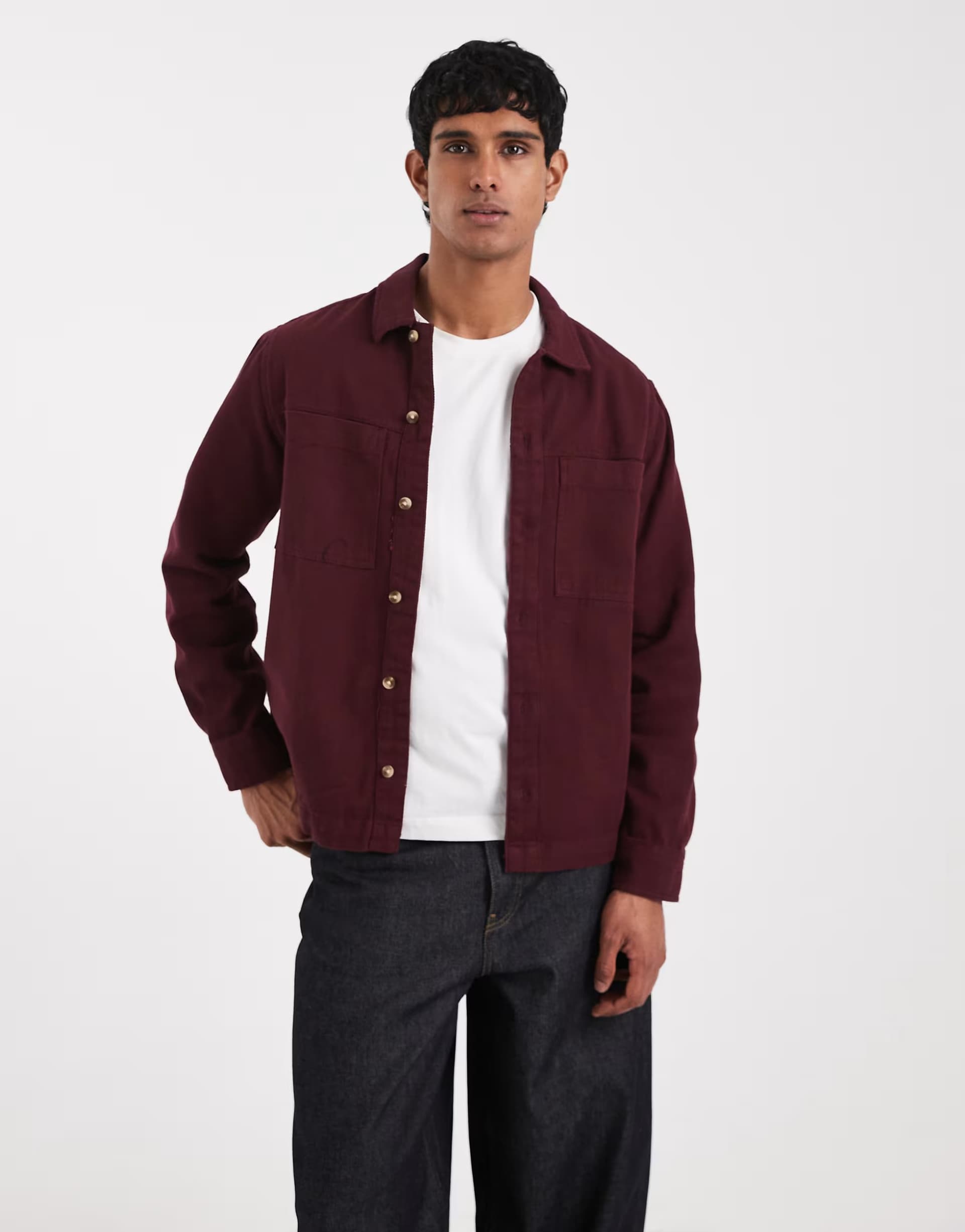 ASOS ASOS DESIGN heavyweight cotton twill overshirt in burgundy