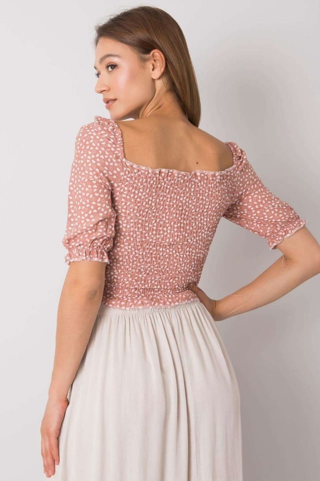 Love Lace Love Lace Women's Short Fitted V Neck Blouse with Binding in Pink - 3