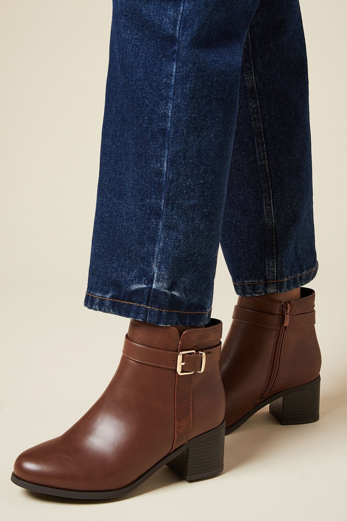 Good For the Sole Good For the Sole Women's : Wide Fit Moira Material Mix Medium Block Heel Ankle Boots in Tan - 2