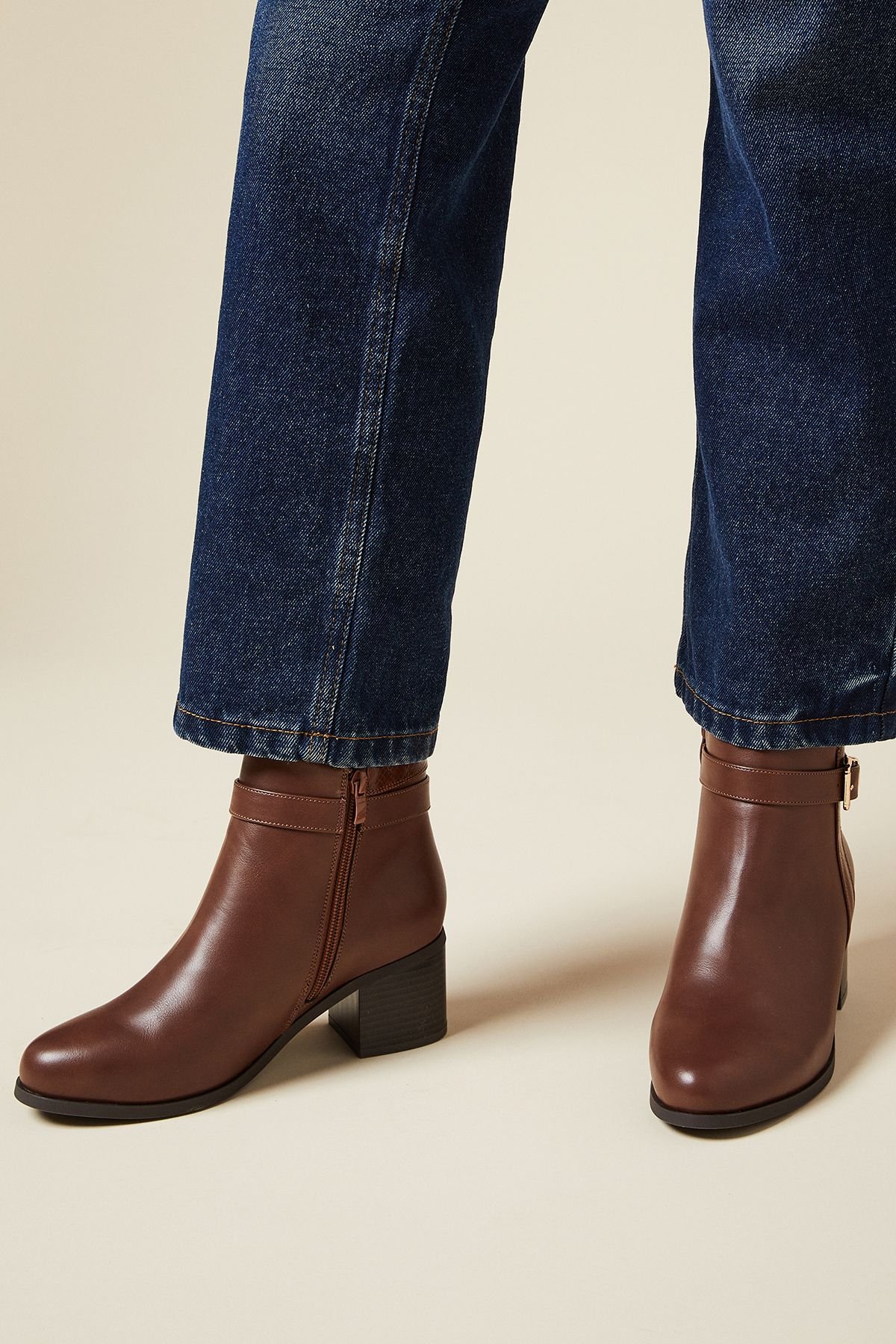 Good For the Sole Good For the Sole Women's : Wide Fit Moira Material Mix Medium Block Heel Ankle Boots in Tan - 3