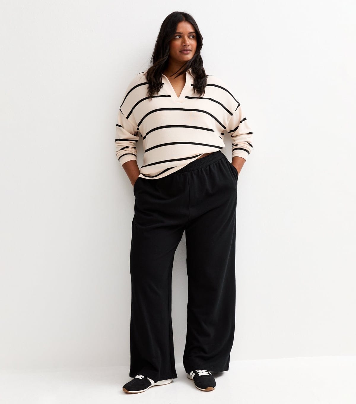 New Look Black Jersey Wide Leg Joggers Plus Size