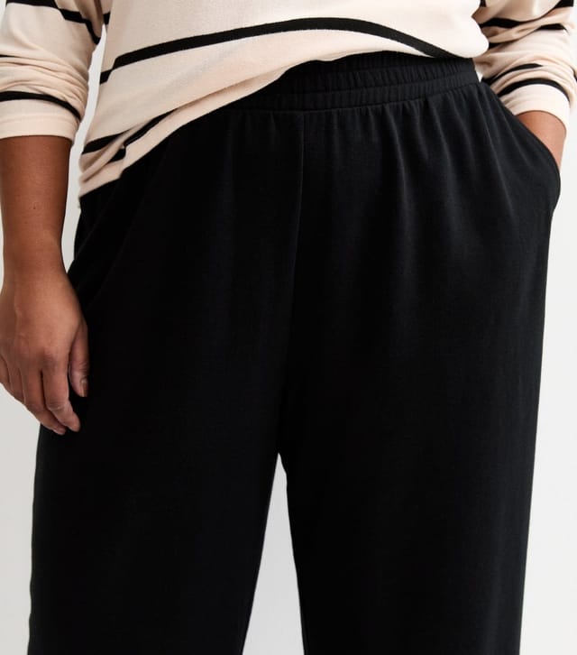 New Look Women's Plus Size Black Jersey Wide Leg Joggers Curves New Look - 2