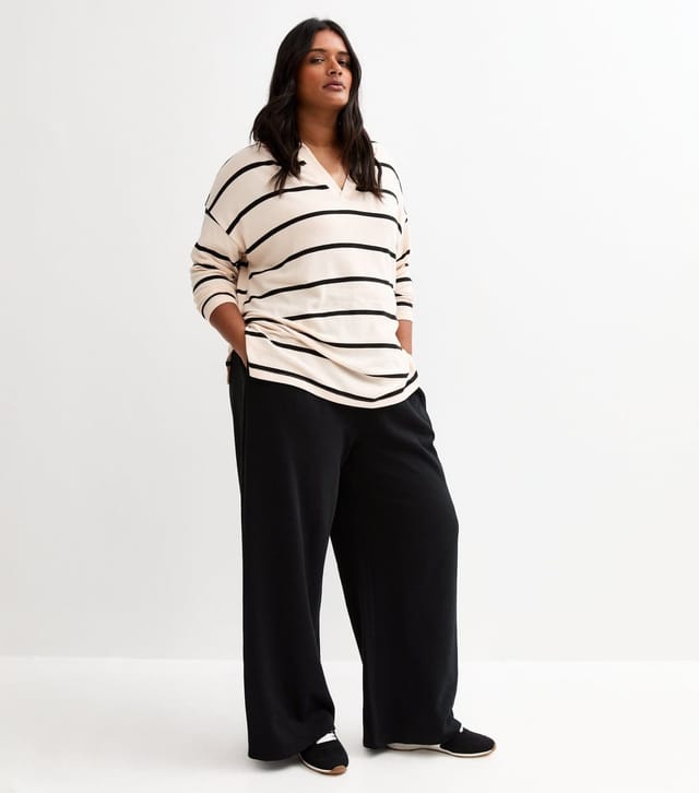 New Look Women's Plus Size Black Jersey Wide Leg Joggers Curves New Look - 3