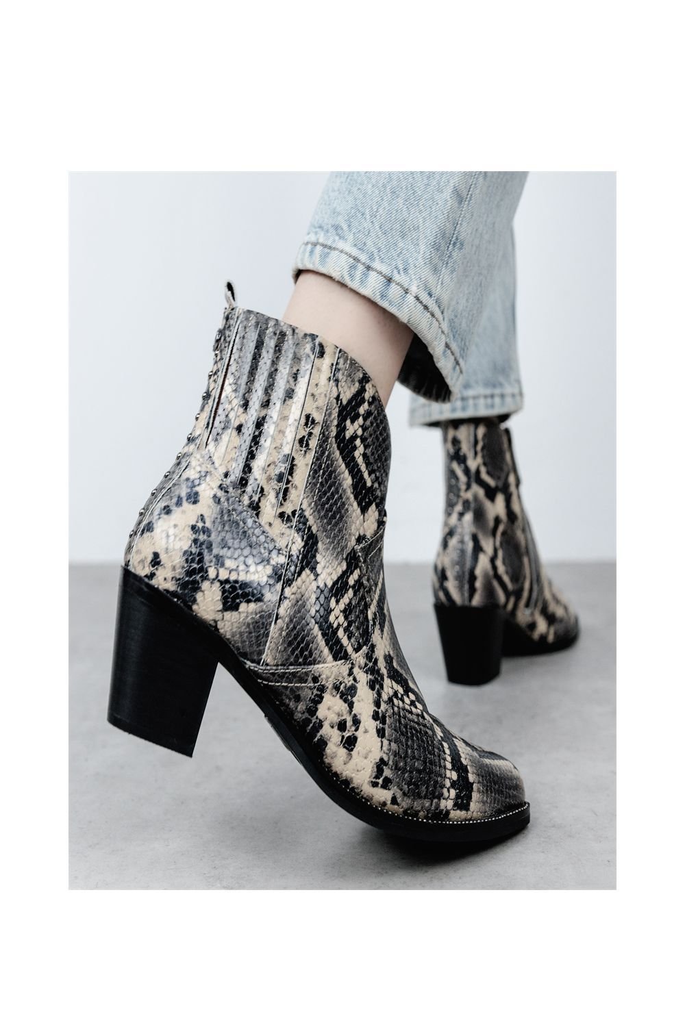 Moda In Pelle Moda In Pelle Women's 'Anniee' Snake Print Leather Heeled Boots in Natural - 2