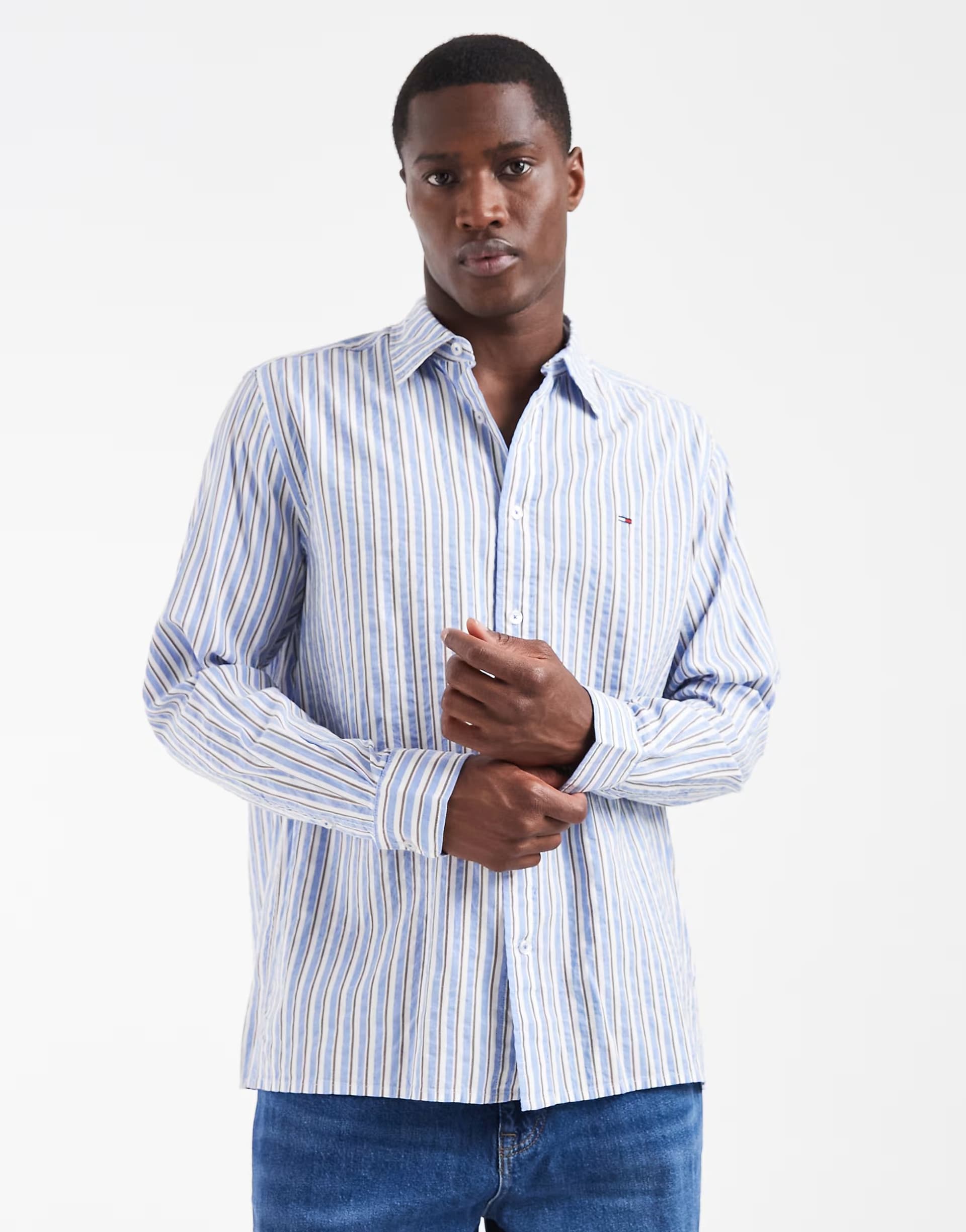 ASOS Tommy Jeans relaxed fit seersucker shirt in blue stripe