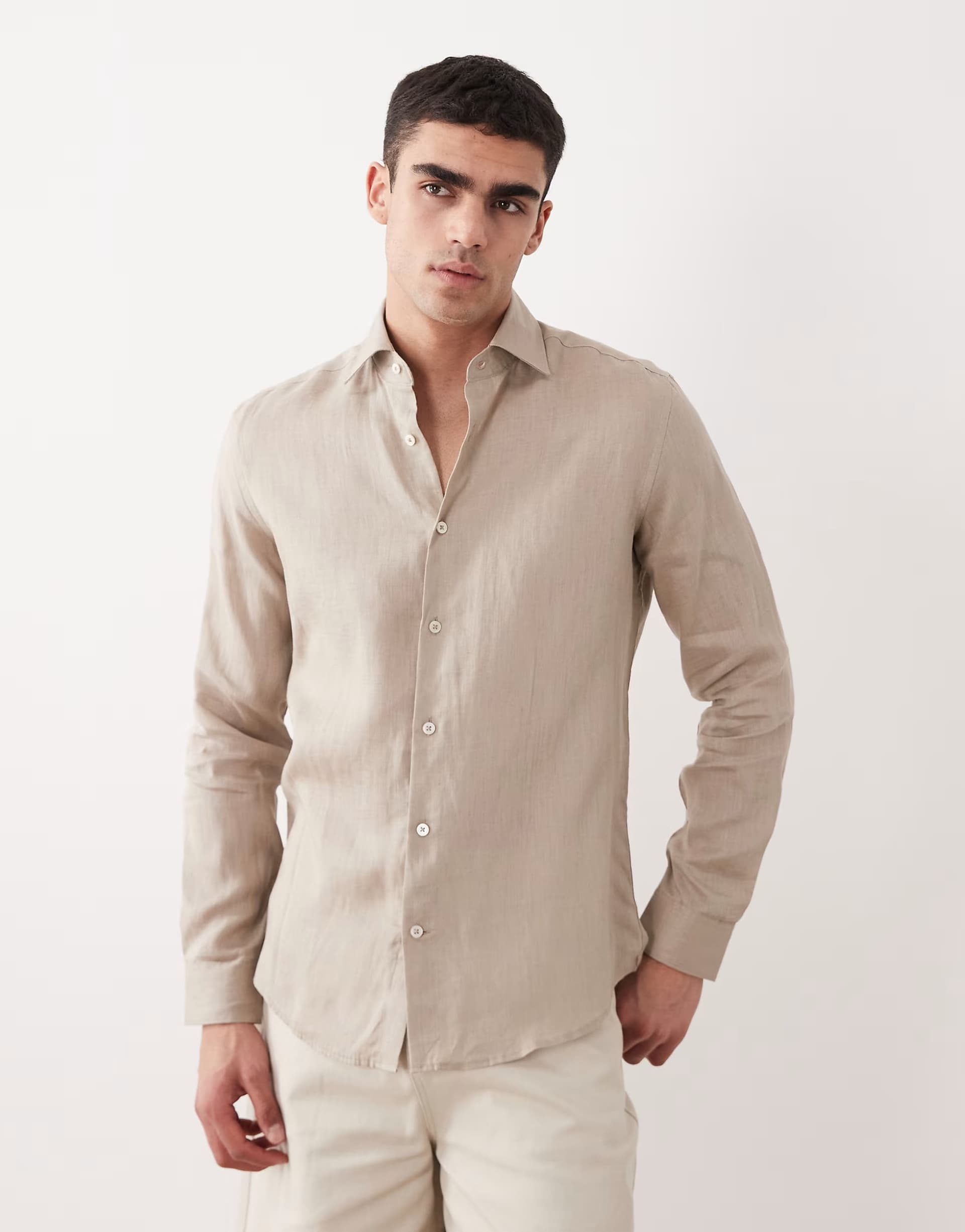 ASOS Mango 100% linen relaxed shirt in beige