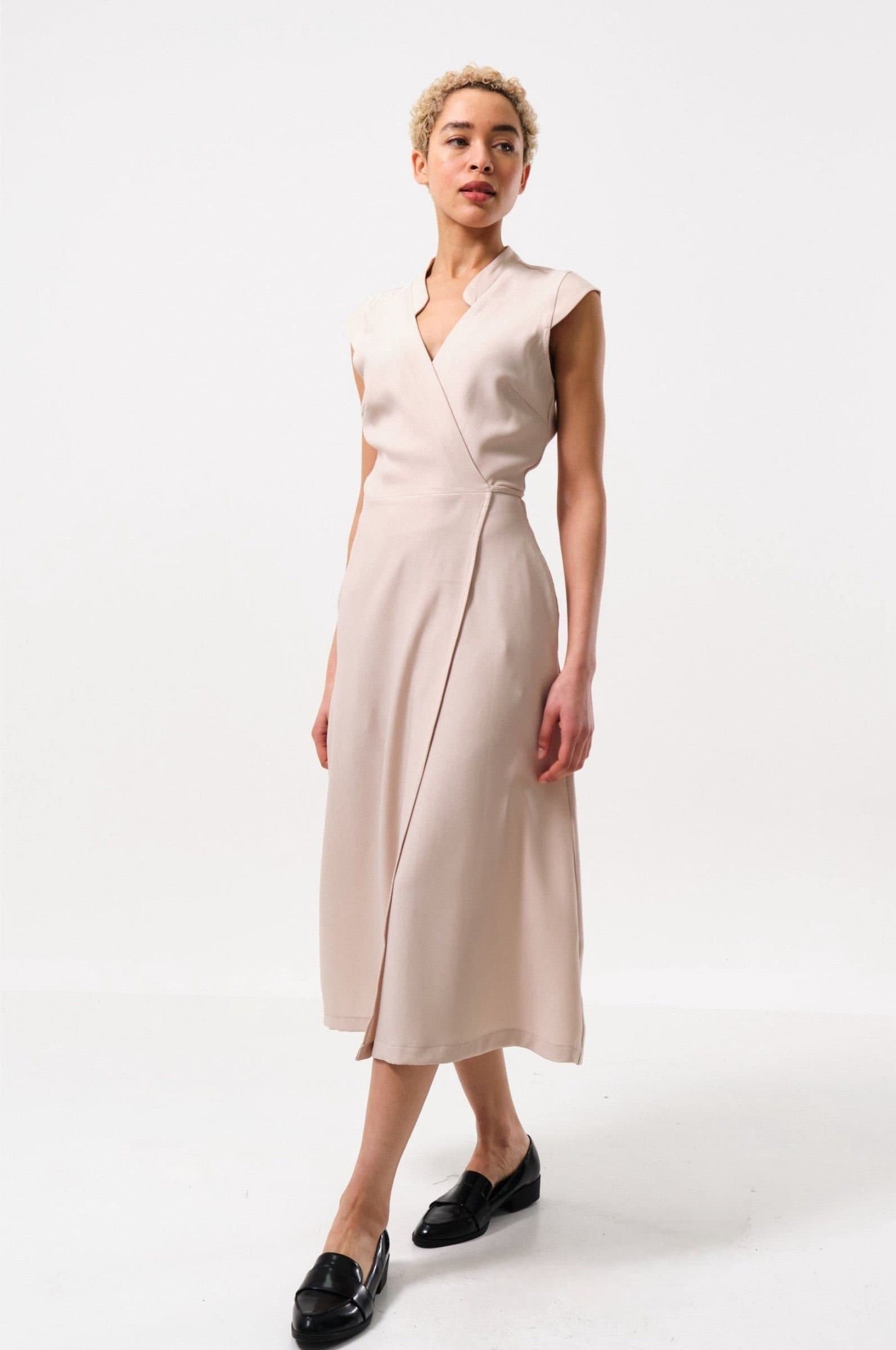 Louche Louche Women's Urbain Satin Back Crepe Wrap Midi Dress - Camel in Beige