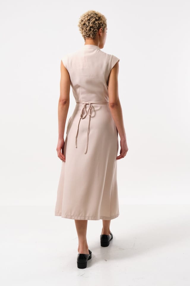 Louche Louche Women's Urbain Satin Back Crepe Wrap Midi Dress - Camel in Beige - 2