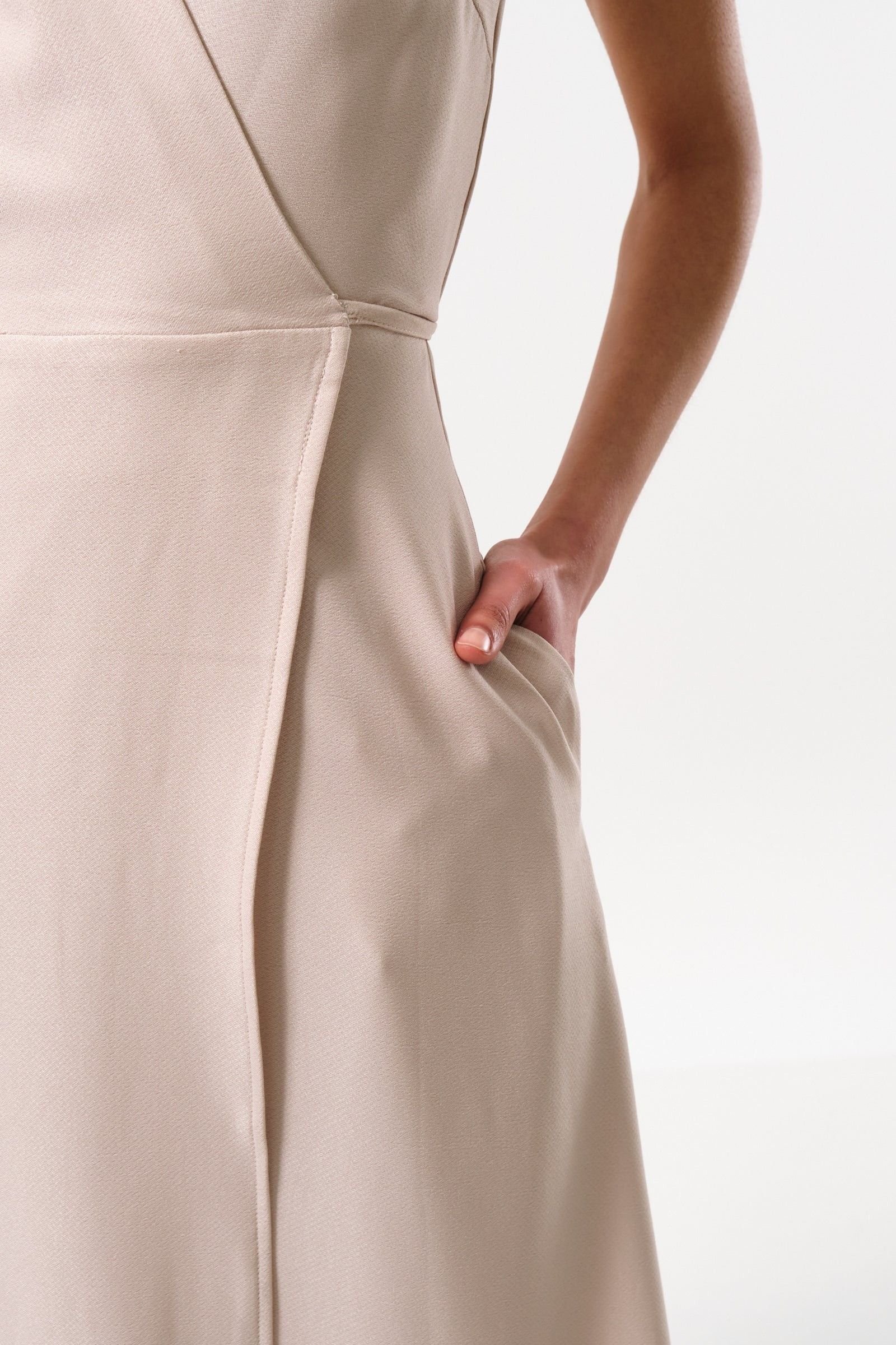 Louche Louche Women's Urbain Satin Back Crepe Wrap Midi Dress - Camel in Beige - 4