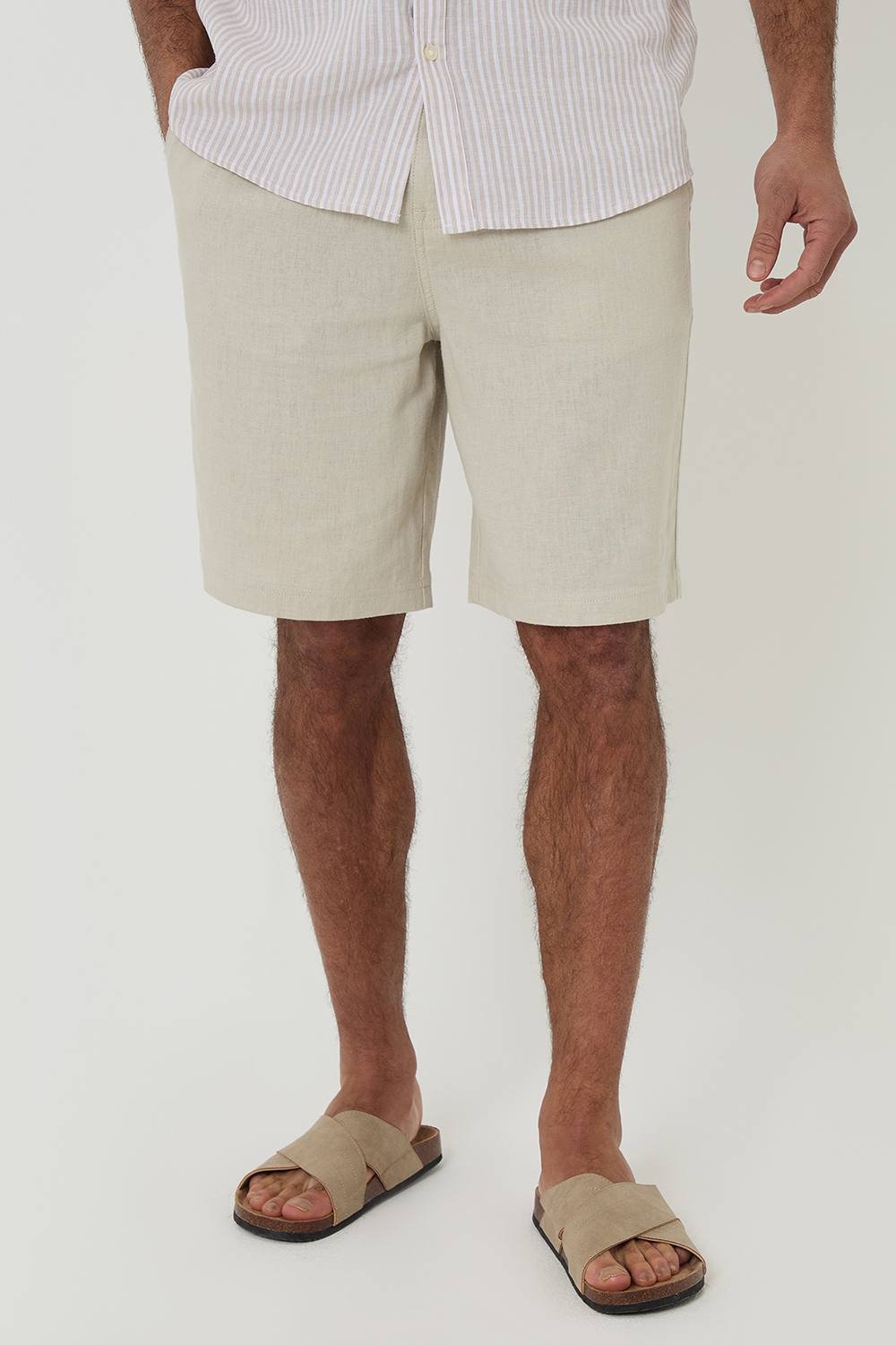 Threadbare Threadbare Men's Linen Blend Chino Shorts in Light Stone - 3