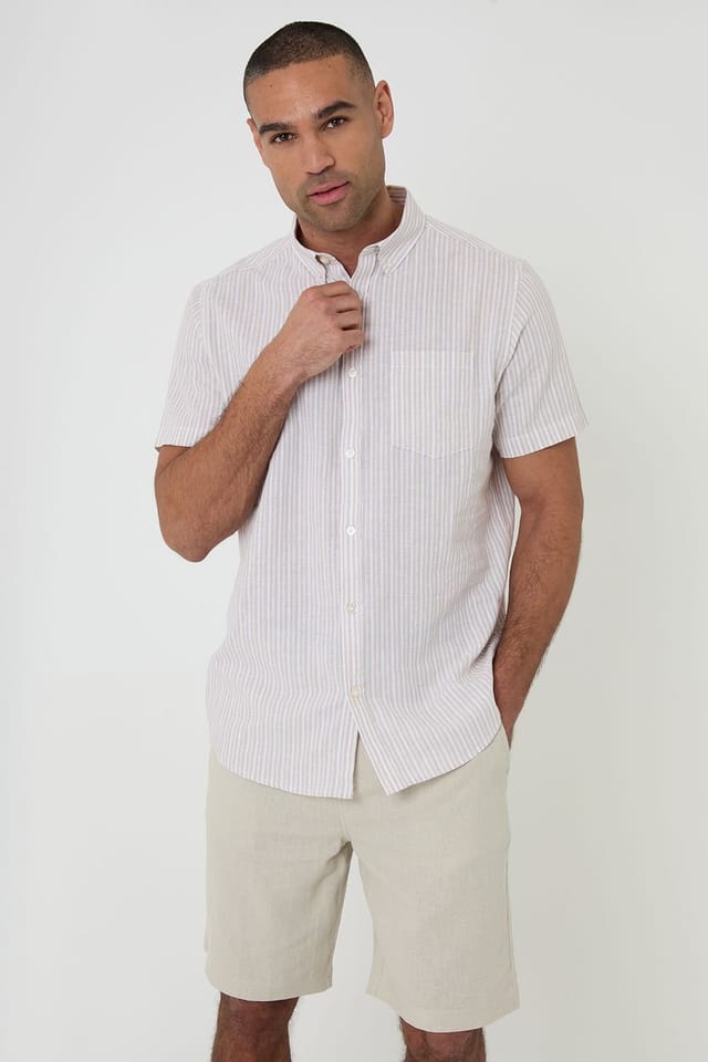 Threadbare Threadbare Men's Linen Blend Chino Shorts in Light Stone - 3