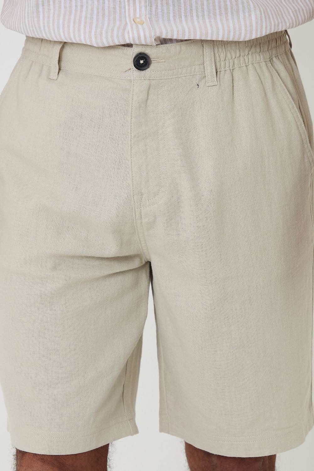 Threadbare Threadbare Men's Linen Blend Chino Shorts in Light Stone - 4