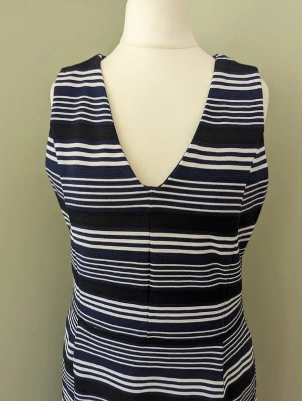 Esprit Esprit Navy Blue Black & White Striped V Neck Jersey stye knee length dress Size M