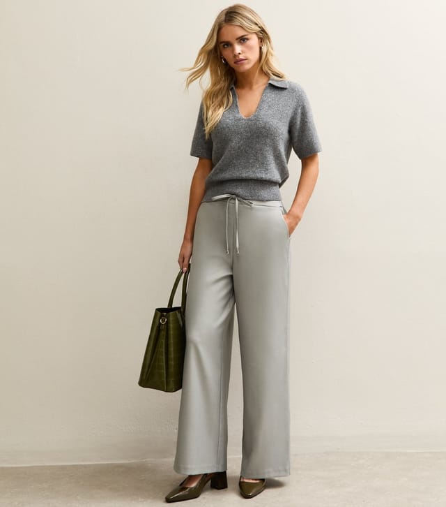 New Look Women's Petite Grey Tie Waist Wide Leg Trouser New Look - 3