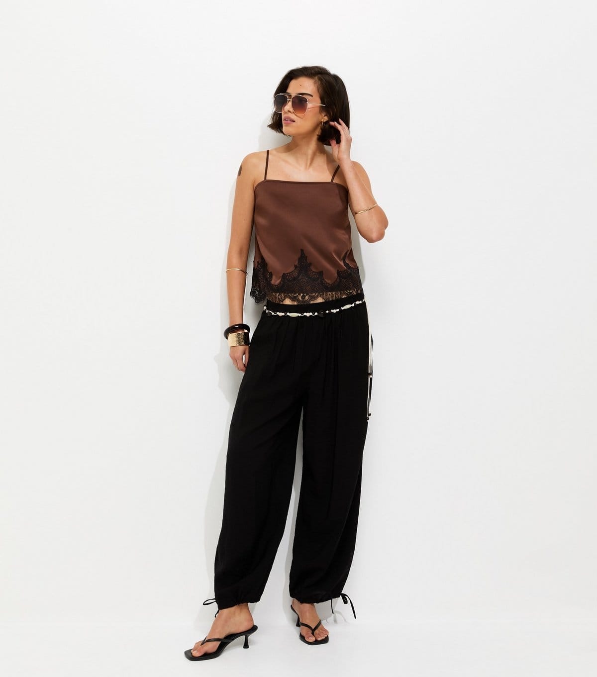 New Look Women's Dark Brown Lace Short Cami Vest Top New Look - 4