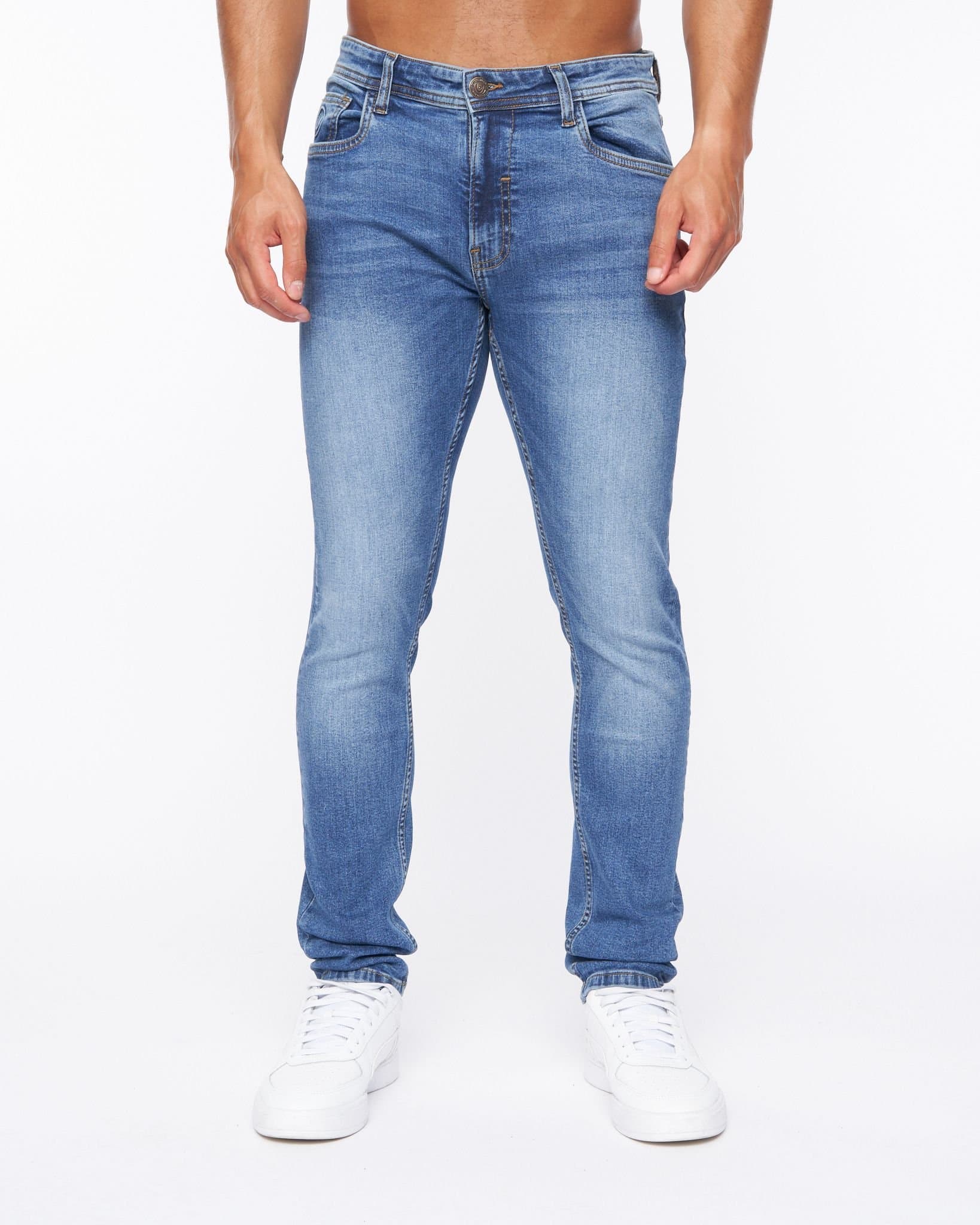 Duck&Cover Duck&Cover Doves Men's Slim-Fit Comfort Stretch Jeans with Zip Fly in Mid Blue