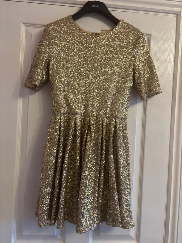 TFNC London Tfnc gold sequin skater style dress wedding party festival 8-10 same day post