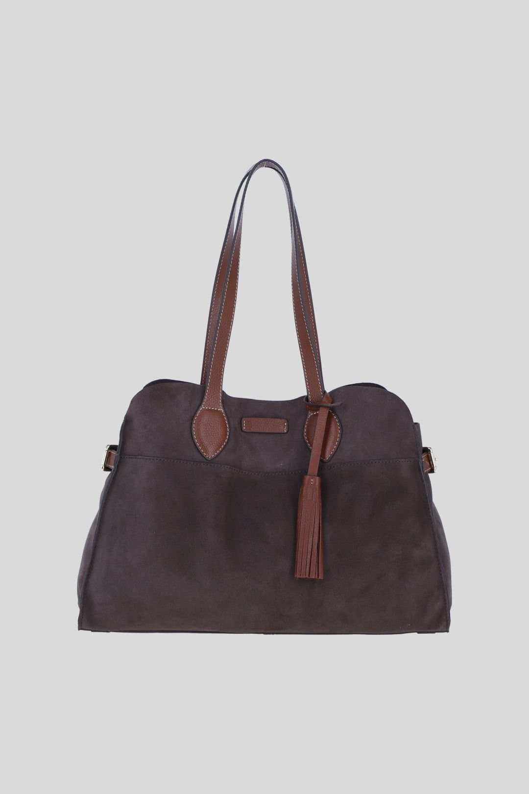 Brampton London Brampton London Women's Real Suede Leather Shoulder Bag with Tassel Charm in Chocolate