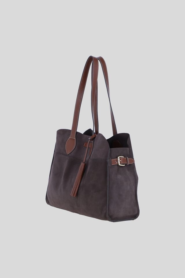 Brampton London Brampton London Women's Real Suede Leather Shoulder Bag with Tassel Charm in Chocolate - 2