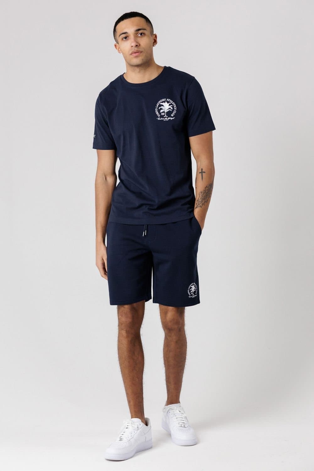 Tokyo Laundry Tokyo Laundry Men's Athletics Club Graphic T-Shirt & Jogger Short Set in Navy
