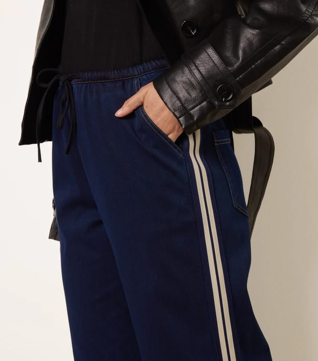 Blue Vanilla Stripe Trousers With Elasticated Waist - 2