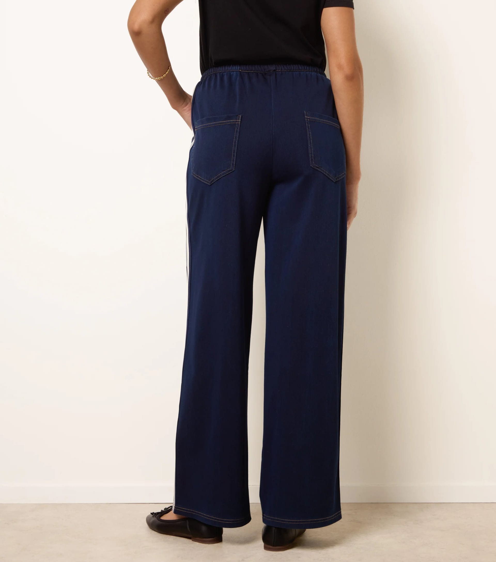 Blue Vanilla Stripe Trousers With Elasticated Waist - 4