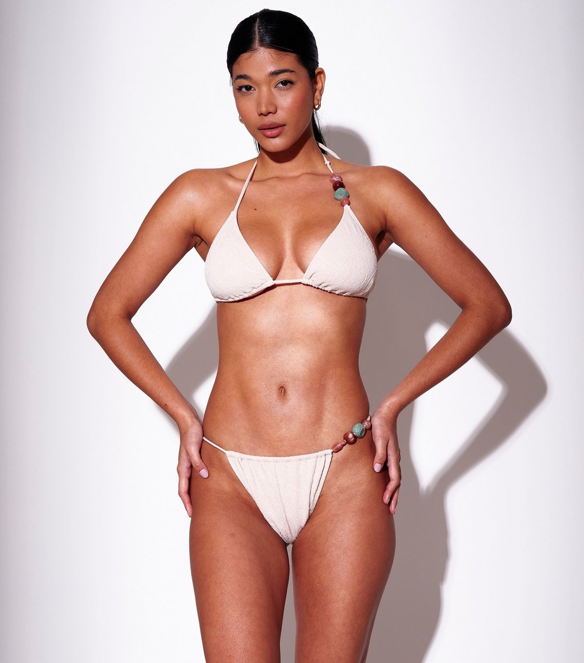 South Beach Women's Cream Paisley Beaded Bikini Bottoms South Beach New Look - 3