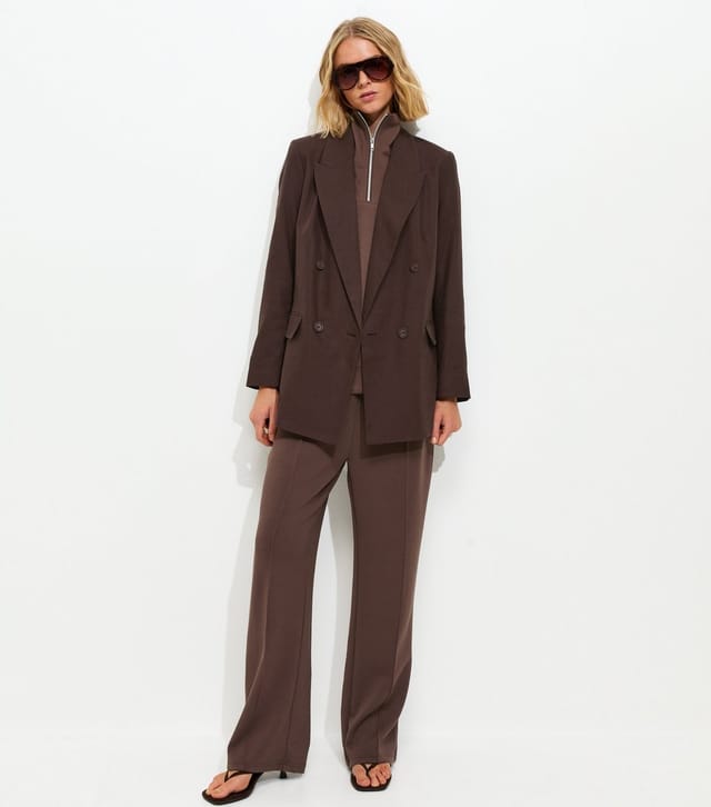 New Look Women's Premium Brown Elasticated Waist Wide Leg Joggers New Look - 3