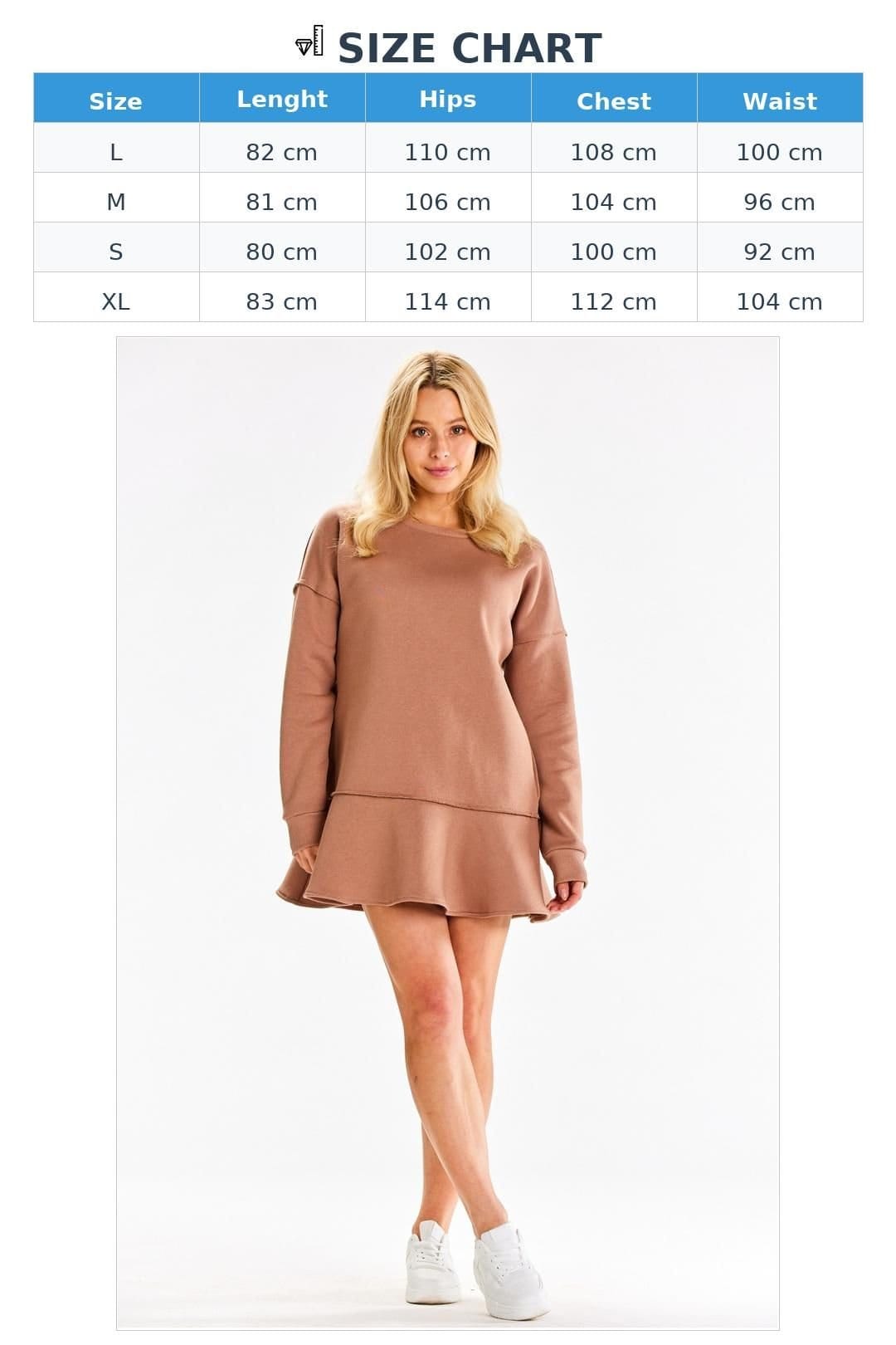 Love Lace Love Lace Women's Long Sleeve Sweatshirt Dress With Ruffle Hem in Beige - 4