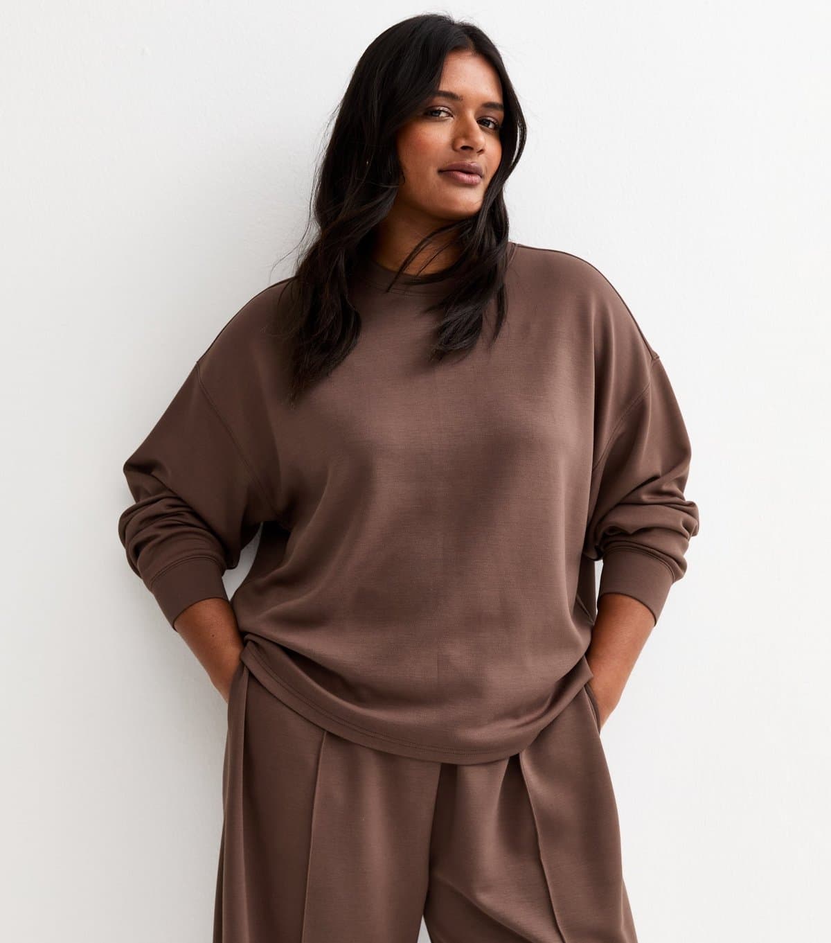 New Look Women's Plus Size Premium Dark Brown Sweatshirt Curves New Look