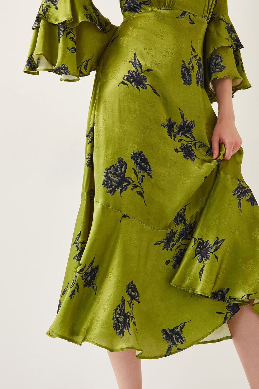 Monsoon Monsoon Women's Pelia Satin Ruffle Midi Dress Green in Light Green - 4