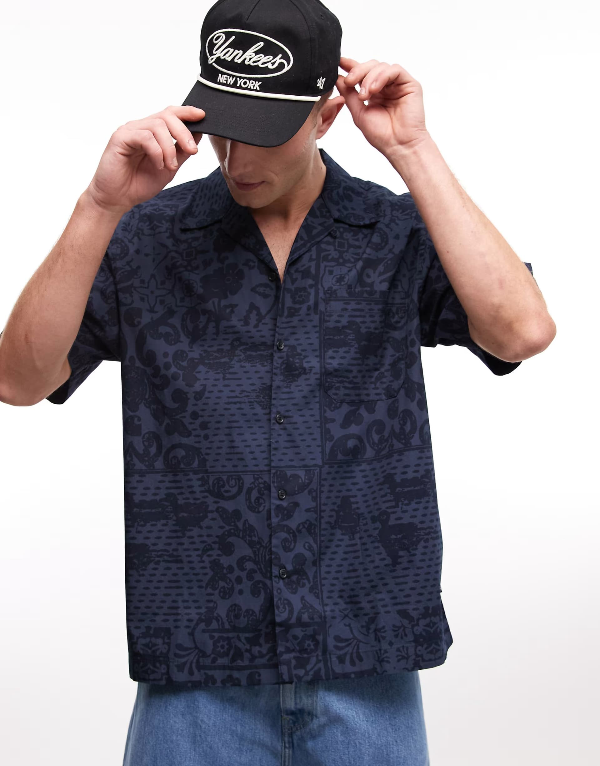 ASOS Carhartt WIP vestige patchwork shirt in dark blue