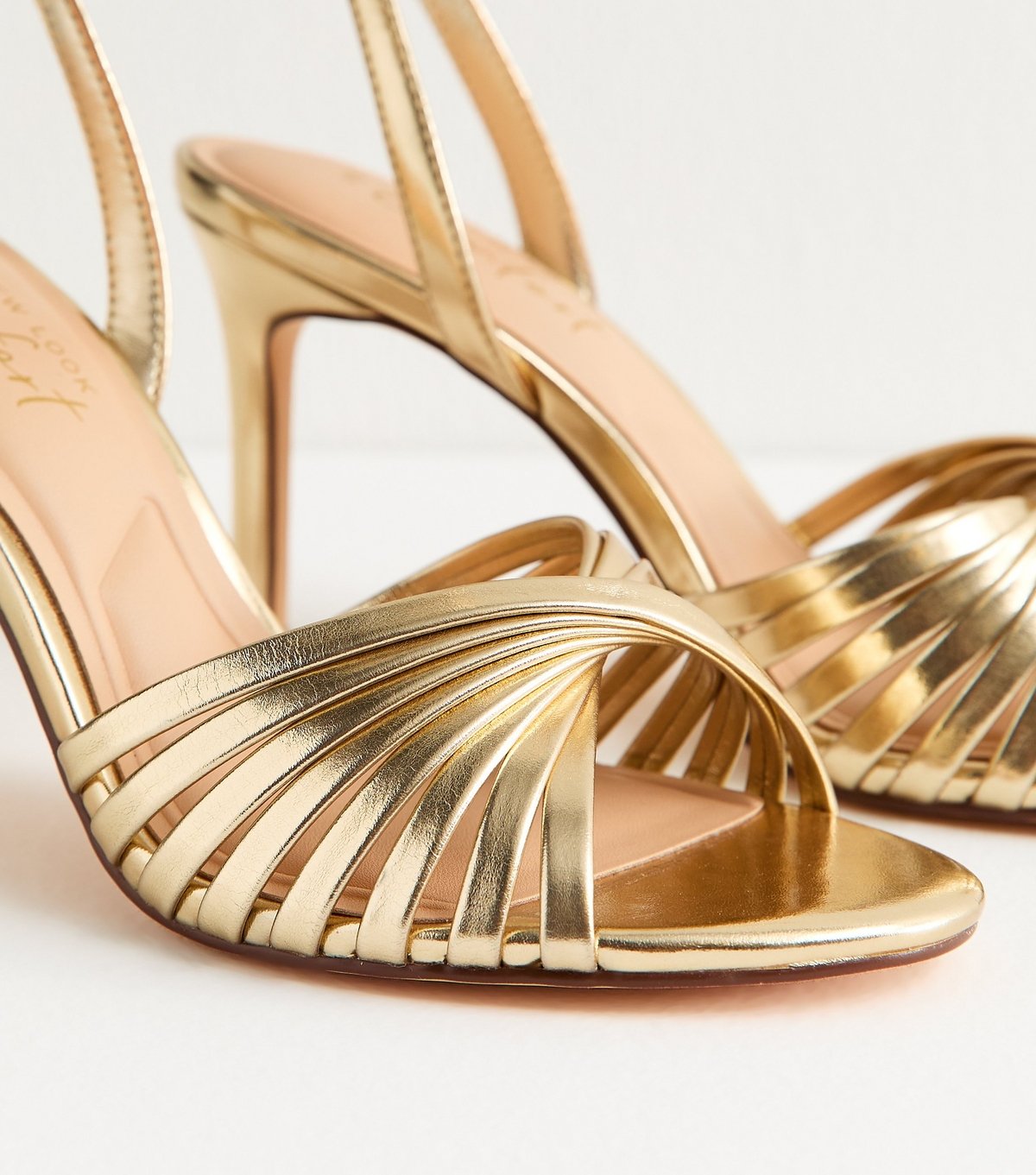 New Look Women's Gold Twisted Vamp Heel Sandals Vegan New Look - 4