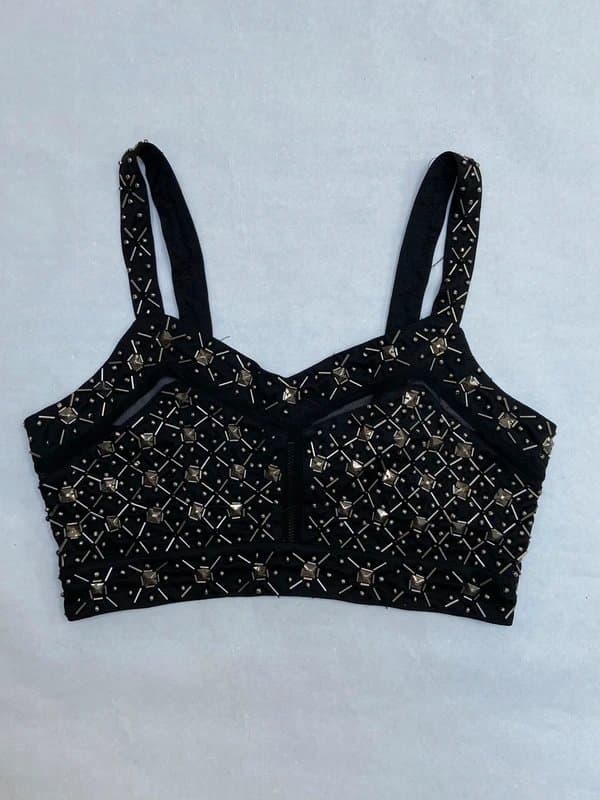 Topshop New topshop women’s bead embellished black crop top size uk 10
