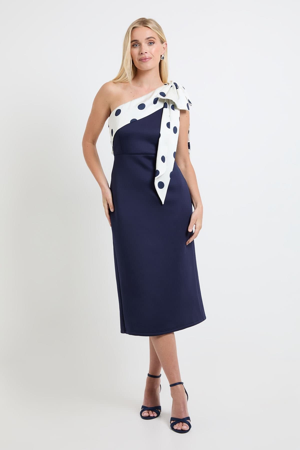 Wallis Wallis Women's Petite Occasion Scuba Corsage One Shoulder Midi Dress in Navy
