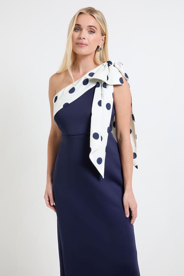 Wallis Wallis Women's Petite Occasion Scuba Corsage One Shoulder Midi Dress in Navy - 2