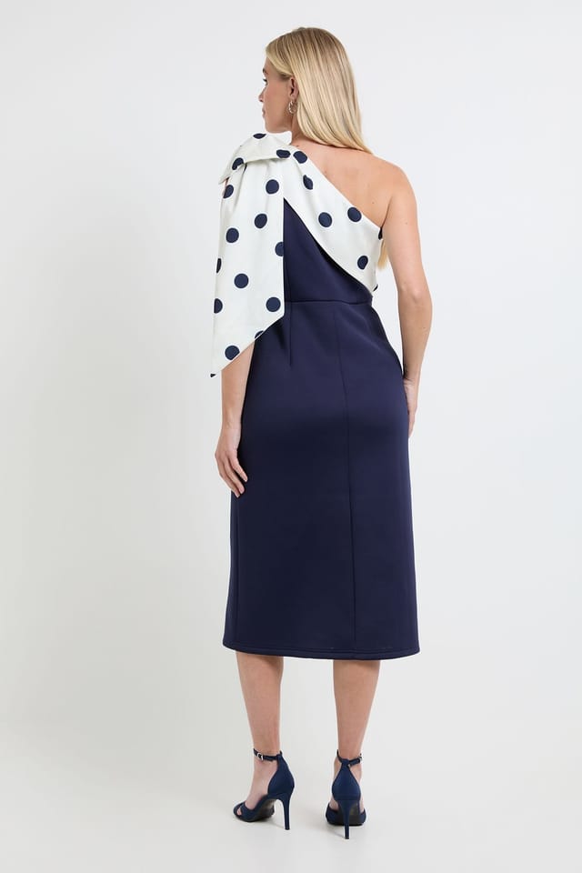 Wallis Wallis Women's Petite Occasion Scuba Corsage One Shoulder Midi Dress in Navy - 3