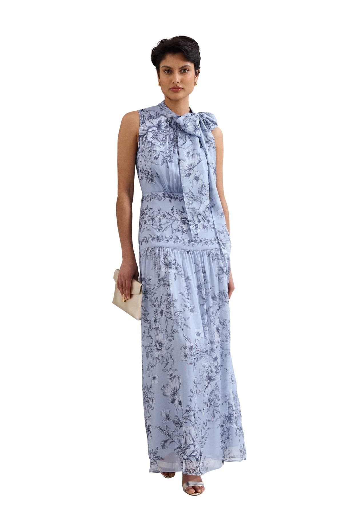 Phase Eight Phase Eight Women's Silk Bow-Neck Maxi Dress in Baby Blue